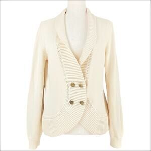 LAUREN RALPH LAUREN Petite Double-Breasted Cardigan Cream w Gold Buttons Size PL